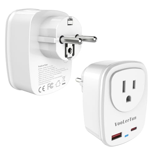 Type-EF-Plug-Adapter-VooLerTun-France-Germany-Travel-Adapter-with-30W-Fast-Charge-Power-Adapter-Dual-Ports-Compatible-Cell-Phone-Camera-1-American-Outlet-Adapter-US-Converter-European-Travel Type E/F Plug Adapter, VooLerTun France Germany Travel Adapter with 30W Fast Charge Power Adapter Dual Ports Compatible Cell Phone Camera, 1 American Outlet Adapter, US Converter European Travel - Image 1