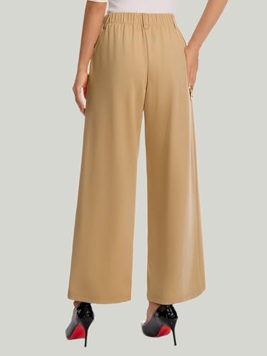 Womens Dress Wide Leg Pants Pull On Stretchy Work Pants High Waisted Business Causal Palazzos Trousers with Pockets2