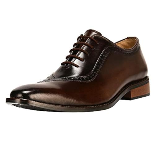 Image of LIBERTYZENO Mens Burnished Toe Genuine Leather Adults Lace Up Oxford Dress Shoes for Easter Gift