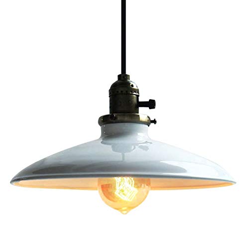 Lightess Lámpara Colgante Vintage 27CM Lámpara de Techo Retro Industrial Lámpara de Comedor Interior Iluminación E27 Sin Bombilla Luz de Metal para Restaurante, Cafetería, Blanco, 1.1m Cable