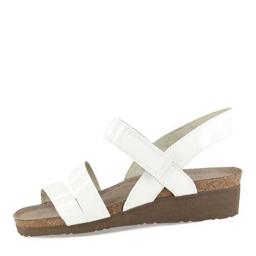 NAOT Kayla Women's Sandals – 3-Strap Support with Backstrap, Cork-Latex Footbed, Arch Support – Comfortable for All-Day Walking Porcelain Patent Leather -7-7.5 M US