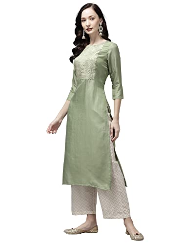 Image of INDO ERA Women's Yoke Design Polyester Calf Length Straight Kurta(KT9BE2758)