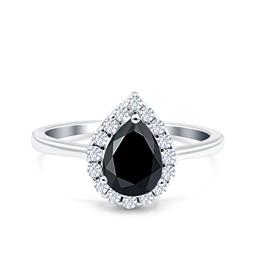 Blue Apple Co. Teardrop Halo Art Deco Pear Wedding Engagement Ring Round Simulated Cubic Zirconia 925 Sterling Silver