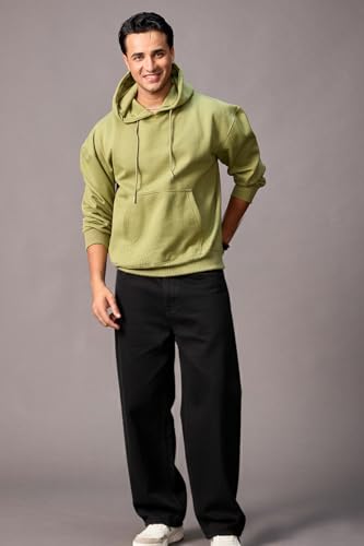 Image of Urbano Fashion Men's Loose Baggy Fit Solid Chino Trousers Non-Stretchable