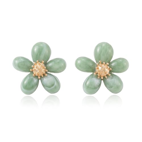 Acrylic Flower Stud Earrings for Women Resin Petal Floral Statement Earrings Boho Statement Jewelry Vacation Wedding Party Daily Wear Gift (Green)