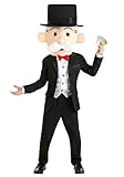 Mr. Monopoly Costume | Kids Board Game Halloween or Dress Up Outfit With Jacket, Attached Vest, & Mask With Top Hat Small