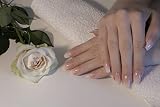 AiN Katy - French White Rose - nägel zum aufkleben - 24 Stück - press on nails long - fertig zum aufkleben - selbstklebend set - lang rosa schwarz rot - künstliche fingernägel zum aufkleben
