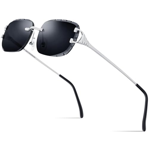 Image of HEPIDEM Rimless Rectangle Zircon Diamonds UV400 Square Sunglasses for Men with Nylon Lens