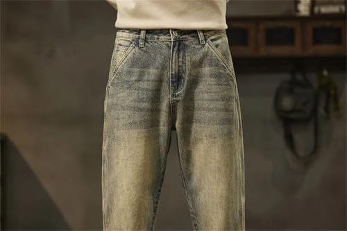 Men Harem Pants Denim Trousers Retro Blue Paches Pockets Trousers Vintage Loose Jeans2