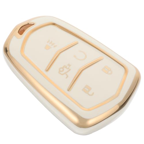 HOLIDYOYO Car Key Fob Cover Key Case for Luxury 5-Key White with Gold Edge Protective Shell Replacement Holder Compatible with Storage