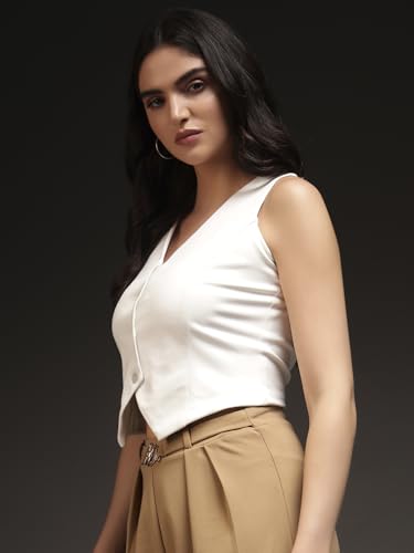 Image of Trend Arrest.ed Women's V-Neck Waistcoat | Button-Down Sleeveless Top | Premium Stretchable Lycra Formal & Casual Layer