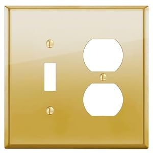 STANDARD SIZE High Polish Metal Gold Combination Toggle Switch Duplex Receptacle Metal Wall Plate Outlet Cover Light Switch Cover Wallplate 2-Gang Combo Toggle Duplex 4.63″ x 4.63″ (1-Pack)