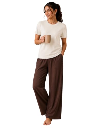 Image of TOPLOT Korean Night Suit for Women| Round Neck Half Sleeve | Full Pyjama Set |Comfortable Nightwear, Loungewear, Sleepwear for Womens (5274)