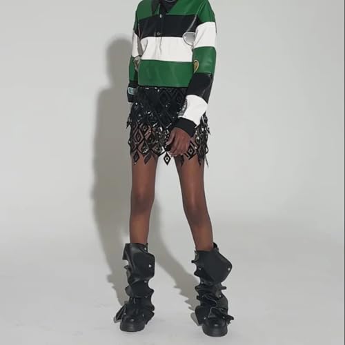 Yishaweiqi Slouched Ruched Fold Over Boots for Women Platform Chunky Heel Studs Mid Wide Calf Shark Boots4