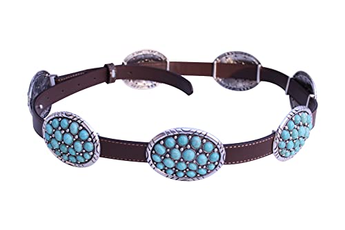 Western Turquoise Bubble Metal Concho Leather Belt No.12