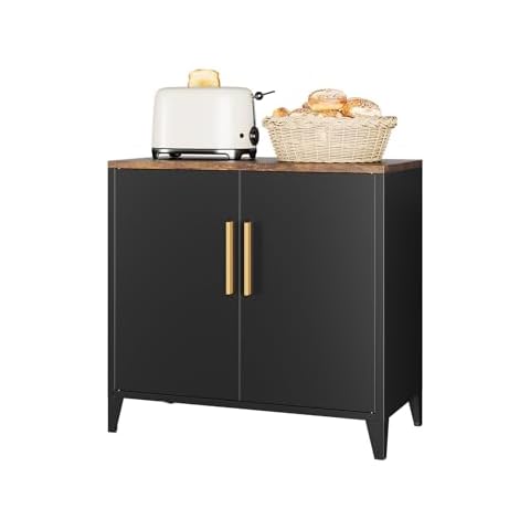 Office Storage Cabinet Small Buffet Cabinet Storage Sideboard Metal Cabinet Coffee Bar Station Steel Storage Cabinet Kitchen Dresser Short Storage Cabinet Floor Cabinet Cupboard Black 16"Dx 32"Wx30"H Cover