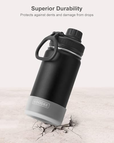 Image of koodee Water Bottle for School-12 oz Stainless Steel Vacuum Insulated Wide Mouth Water Flask with Leakproof Spout Lid (Black)