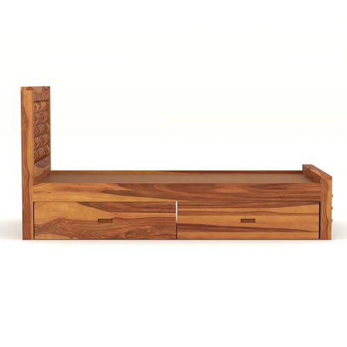 Image of Solid Sheesham Wood Single Size Bed with 2 Drawer Storage Wooden Single Cot Bed for Home Living Room Bedroom Guest Room Hotel (Honey, Size 6 * 4)