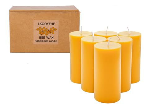 6 Pack Pure Nature Beeswax Pillar Candles, 2x4 Inches, 210 Hours Long Burn Time, Smokeless and Unscented Beeswax Candles for Home,Paryer,Parties