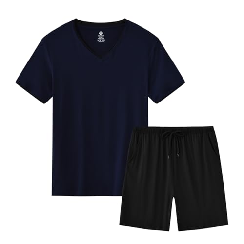 Image of MoFiz Mens Pajamas Set Short Sleeve PJ's Sleep Lounge Sleepwear Cool Pyjama Summer Sets Comfortable Lightweight