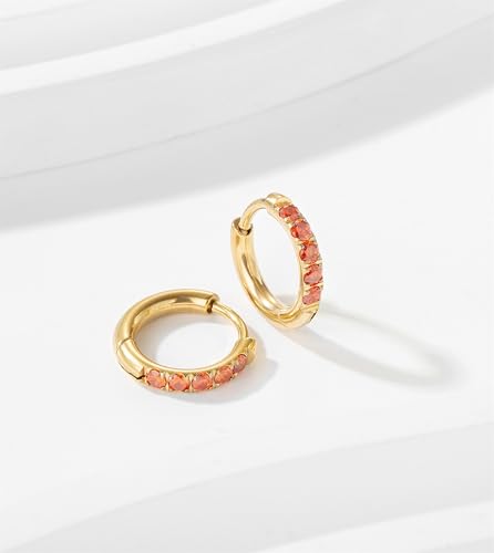 Image of Hypoallergenic Unisex Surgical Steel Small Cubic Zirconia Huggie Hoop Earring, Color Gold - Silver - Rose Gold - Black - Rainbow, Size 6mm- 12mm Safe for Sensitive Ear