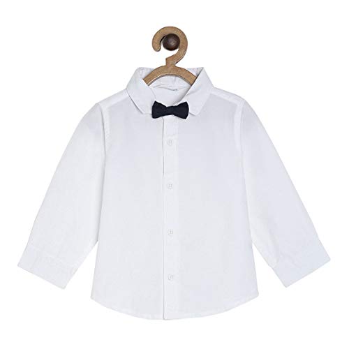 Image of miniklub Boys White & Orange Solid Shirt With Shorts
