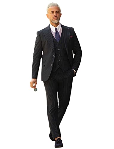 Costume 3 pièces homme rayé ensemble veste pantalon gilet pour look business chic
