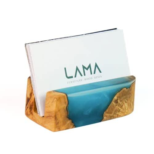 Wooden Business Card Holder Desk With Blue Ocean Epoxy, Mens Easter Gifts, Handmade