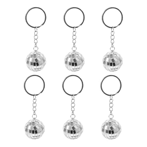 LUOZZY 6 Pcs 70s Mirror Disco Ball Keychain Keyring Disco Ball Shaped Bag Pendant Goodie Bag Stuffers Christmas 1970s Party Decorations Supplies