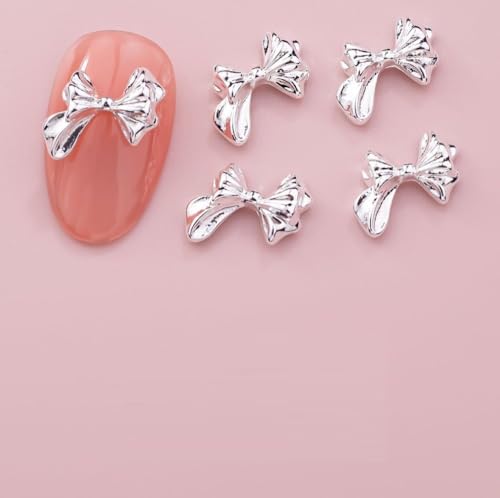 qbodp 50 Pcs Nail Decoration Fashion Nail Decoration Bow Decoration for Nail, Nail Supplies Nail Art Decoration Accessories,Silver