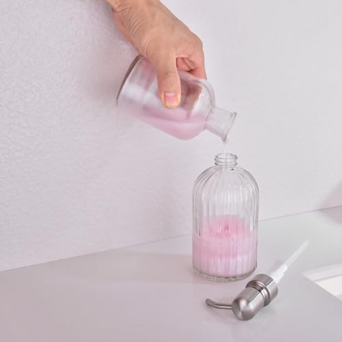 Image of Glass Soap Dispensers Oil Rubbed Bronze, for Kitchen and Bathroom, Heavey Glass Bottle 15oz, Stainless Steel Head