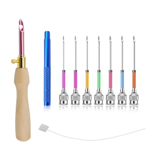 0XBIT Punch Needle, Ajustable Punch Needle Kit, 7 Tamaños Embroidery Kit, con Caja Almacenamiento, Adecuado para Manualidades, Costura, Bordado