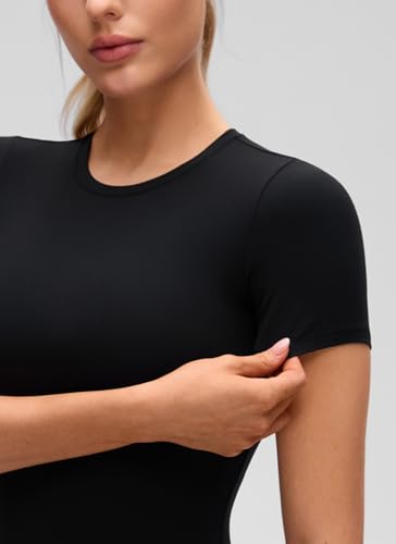 Image of CRZ YOGA Softembrace High Neck T-Shirt | Workout, Ultra Soft, Tight Fit, Waist Length, Short Sleeve Tops for Women
