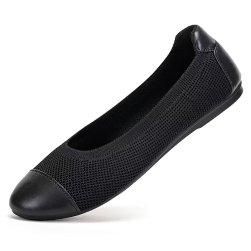 Image of Frank Mully Women's Ballet Flats Round Toe Walking Flats Slip On Work Shoes Knitted Flats Shoes for Woman Soft Lightweight