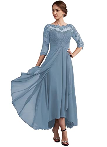 Women Long Floral Lace Chiffon Mother of Bride Dresses A-line Pleated Formal Party Evening Gown