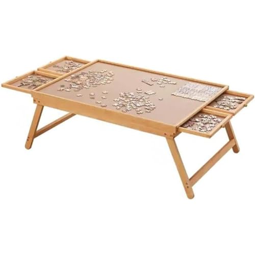 wyazziv 木製パズルテーブルは引き出し付き折りたたみ式の子供用収納テーブルで積み木遊びとパズルゲームが楽しめる教育玩具です 家庭用ポータブルデザインの無垢材製遊び台となっています