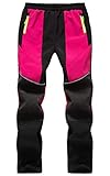 FAIRYRAIN Kinder Jungen Mädchen Softshellhose Gefütterte Winddicht Outdoorhose Atmungsaktiv mit Fleecefütterung Warm Regenhose Skihose Wanderhose (N-Rot, 158)