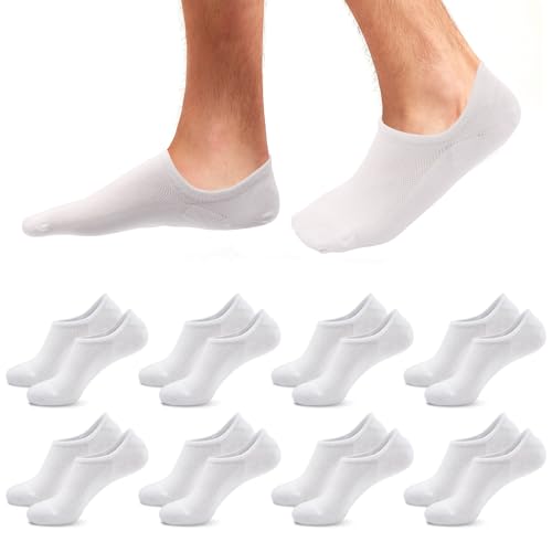 Soleeya 8 Paires Chaussettes Invisibles Basses Homme Femme 43-46, Respirantes Chaussettes Courtes Homme Socquettes Blanches en Coton avec Silicone...