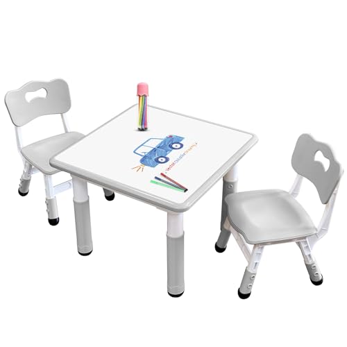 JIAOQIU Kids Table & Chair Set with Adjustable Toddler-Safe Non-Slip Legs, Activity & Graffiti-Proof...