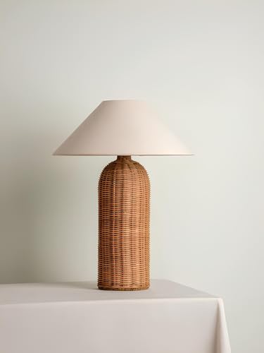 Image of AKWAY Bamboo Bedside Table lamp for Bedroom | Rattan Study Table lamp | Cane for Home Decoration | Wicker (Bulb not Included) (Brown) - Quana