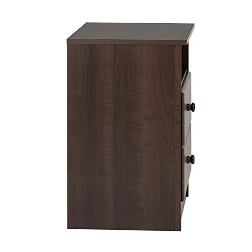 Prepac Astrid Simplistic Nightstand Side Table with 2 Drawers and Open Shelf, Functional Bedside Table 15.5" D x 16" W x 24.5" H, Espresso, EDNH-0402-1