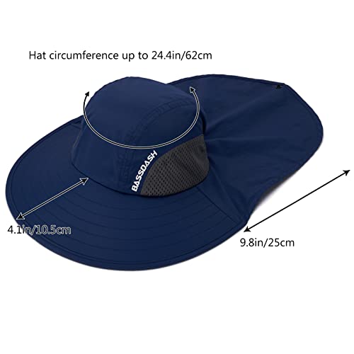 Image of BASSDASH UPF 50+ Unisex Water Resistant Wide Brim Sun Hat with Large Neck Flap Ponytail Fishing Hat for Men Women