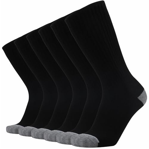 ONKE Max Full Cushion Crew Socks for Men Heavy Duty Work Boot Steel Toe Workout Athletic Thick Warm Moisture Wicking Control(Black L)