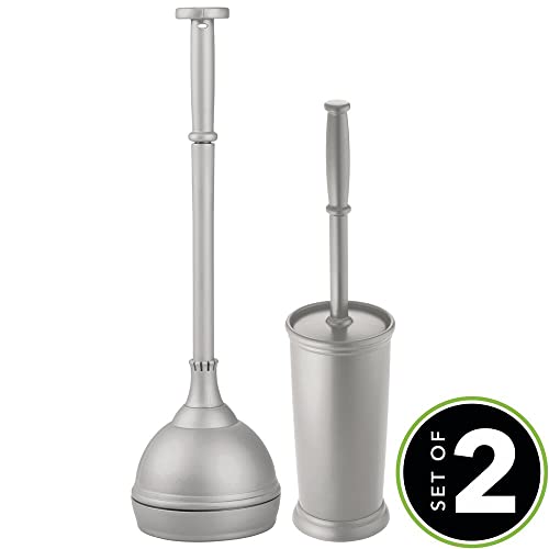 Mdesign Hidden Plunger And Brush Set For Toilet Bowl - Modern Toilet Brush And Plunger Set - Brush Cleaner And Plunger Combo With Holder Caddy For Bathroom - Hyde Collection - Set Of 2 - Gray #TOP1