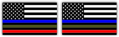 Image of USA Flag Thin Line Police Military Fire Decal American Flag Sticker Blue Green and Red Stripe for Cars Trucks for Honor and Support of Our Officers and Troops Vinyl Window Bumper