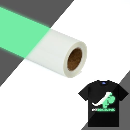 Image of HTVVETUR Glow in The Dark HTV Heat Transfer Vinyl Roll 12 Inch by 10 Feet Iron on DIY for T-Shirt PU Stretch Elastic HTV Vinyl (Dark in Glow Light Green, 10FT)