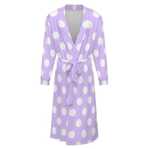 Robe de nuit design kimono, imprimé à pois violet clair aux finitions soignées - 4