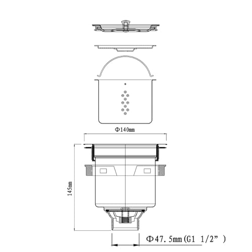 Filtro para desagüe de acero inoxidable para fregadero miniatura 5