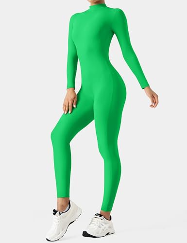 Image of speerise Women Bodysuit Rompers Long Sleeve Jumpsuits Leotards One Piece Tummy Control Yoga Workout Outfits