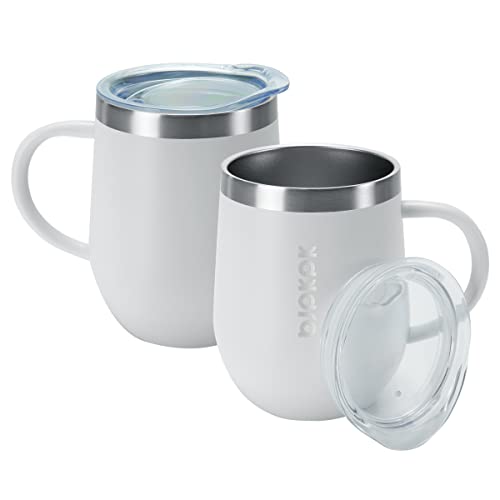 Image of BJPKPK 2PCS Insulated Coffee Mug with Lid, 12oz Stainless Steel Tumbler | Travel Coffee Mug with Handle, Vacuum Insulated Tumbler Cup for Camping, Office, Home, BPA Free Lid, Hot & Cold